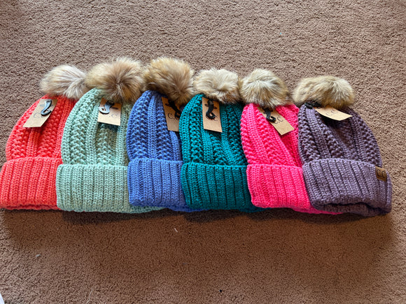 Fuzzy Lined Fur Pom CC Beanie