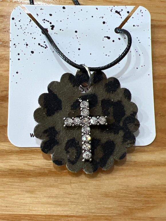 Cheetah Cross Leather concho Necklace