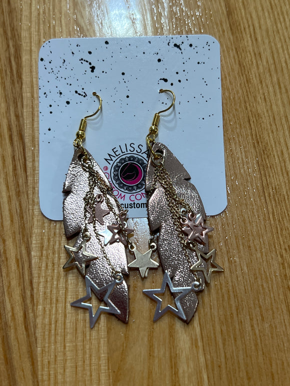 Star & Feather Leather charm Earrings