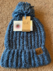 Dark Denim Beanie with Pom